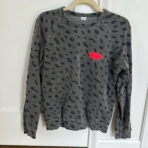 Clare V Leopard Print Crewneck Sweatshirt with Kiss Mark